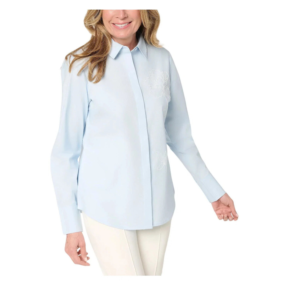 BEAUTIFUL by Lawrence Zarian Women's Embroidered Long Slv Shirt Blue - Regular